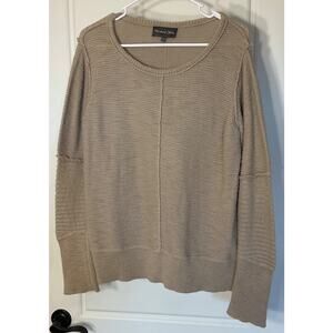 Michael Stars Beige Ribbed Long Sleeve Crew Neck 100% Cotton Sweater L